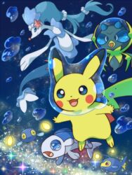  :d air_bubble antennae blue_eyes bubble chinchou closed_mouth colored_sclera commentary_request cross-shaped_pupils dewpider diving full_body glowing lanturn no_humans open_mouth pikachu pokemon pokemon_(creature) primarina red_eyes sen_pic smile sparkle symbol-shaped_pupils underwater water wishiwashi wishiwashi_(solo) yellow_sclera 