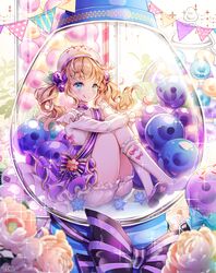  :q artist_name bad_id bad_pixiv_id beret blonde_hair bloomers blue_eyes blueberry candy chewing_gum closed_mouth commentary_request female flower food frilled_socks frills fruit hair_bobbles hair_ornament hat in_container jar kneehighs long_hair looking_at_viewer mary_janes original pennant purple_footwear rose sash shoes signature smile socks solo sparkle string_of_flags tobi_(mue86) tongue tongue_out twintails underwear wavy_hair white_flower white_rose white_socks 