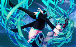  aqua_eyes aqua_hair blue blue_eyes blue_hair detached_sleeves female female frill hatsune_miku headphones long_hair looking_at_viewer minishirt seifuku skirt solo tagme_(artist) thighhighs twintails vocaloid yuuki_kira zettai_ryouiki 