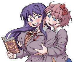  2girls big_breasts clothing dairenke_art doki_doki_literature_club long_hair purple_eyes purple_hair sayori_(doki_doki_literature_club) tagme yuri_(doki_doki_literature_club) 