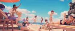  1boy 3d 6+girls 9girls absurdres aged_down alternate_costume alternate_version_available ana_amari ashe_(overwatch) asian ass back_muscles beach big_breasts bikini blender blonde bob_(overwatch) bra breasts brigitte captain_amari cleavage cote_d&#039;azur_widowmaker d.va dark-skinned_female dark_skin egyptian egyptian_female female highres indian indian_female large_breasts latina lifeguard_tracer mercy multiple_boys multiple_girls one-piece_swimsuit overwatch pharah robot sombra swimsuit tattoo thong time_paradox topless tracer twitter widowmaker yeero 