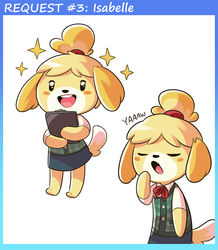  animal_crossing animal_ears bad_id bad_tumblr_id blonde_hair blush_stickers clipboard closed_eyes dog_ears dog_girl dog_tail female furry furry_female isabelle_(animal_crossing) mary_cagle multiple_views open_mouth round_teeth smile tail teeth topknot yawning 