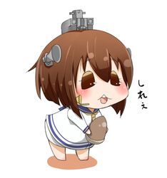  :3 acorn b-man brown_eyes brown_hair chibi commentary_request female headgear holding kantai_collection looking_at_viewer nut_(food) open_mouth puchimasu! school_uniform serafuku shadow short_hair simple_background solo translated white_background yukikaze_(kancolle) 