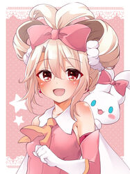  :d ascot bare_shoulders blush borrowed_hairstyle breasts cape cinnamiku_hairstyle cinnamoroll commentary_request dress elbow_gloves fate/kaleid_liner_prisma_illya fate_(series) female folded_twintails gloves hair_between_eyes hair_ornament hair_scrunchie highres illyasviel_von_einzbern layered_gloves long_hair looking_at_viewer mochi_(k620803n) open_mouth pink_dress pink_gloves prisma_illya red_eyes sanrio scrunchie sidelocks small_breasts smile tied_ears white_cape white_gloves white_hair 