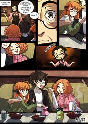  1boy 2girls atlus black_hair breasts brown_eyes brown_hair coat coffee comic comic_page cuddling curry cute date dinner drink english_text female glasses happy haru_okumura hugging human joker_(persona) kinkymation long_hair love male megami_tensei mug orange_hair ot3 persona persona_5 polyamory purple_eyes ren_amamiya restaurant sakura_futaba short_hair side_hug smile sweater teenager threesome throuple valentine&#039;s_day wholesome 