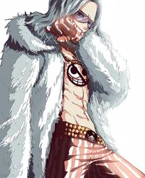  1boy abs bad_id bad_pixiv_id blue_eyes blue_hair gloves long_hair male_focus marmaladica one_piece sarkies simple_background solo sunglasses tattoo white_background 