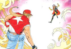  90s battle fatal_fury fight fighting jumping laocorn_gaudeamus mori_toshiaki muscle muscles neo_geo official_art purple_hair snk terry_bogard 