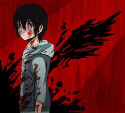  black_hair blood btooom! hood hoodie kira_kousuke red_eyes short_hair 