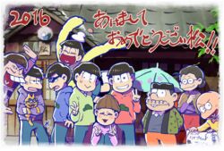  2016 6+boys bald bow bowtie brothers buck_teeth chibita commentary_request double_v esper_nyanko family father_and_son feline female formal haori heart heart_in_mouth hood hoodie husagin iyami japanese_clothes matsuno_choromatsu matsuno_ichimatsu matsuno_jyushimatsu matsuno_karamatsu matsuno_matsuyo matsuno_matsuzou matsuno_osomatsu matsuno_todomatsu mother_and_son multiple_boys osomatsu-kun osomatsu-san osomatsu_(series) poster_(object) protected_link purple_suit sextuplets sheeeh! siblings sleeves_past_wrists squatting suit teeth traditional_bowtie umbrella v 