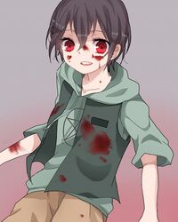  1boy black_hair blood btooom! kira_kousuke red_eyes short_hair 