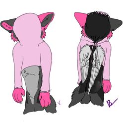  1:1 bottomless cholecalciferal cholecalciferal_(artist) clothed clothing drawyourfursona ear_piercing flesh_tunnel fur gauged_ear hi_res hoodie meme meme_clothing piercing simple_background solo standing topwear twitter_hoodie wings 