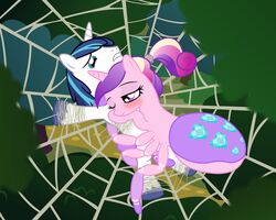  2015 absurd_res alternate_species arachnid arachnid_taur arthropod arthropod_taur arthropod_webbing badumsquish blue_hair bound cutie_mark duo equid equine female feral friendship_is_magic hair hasbro hi_res horn hug husband_and_wife male mammal married_couple multicolored_hair my_little_pony mythological_creature mythological_equine mythology ponytail princess_cadance_(mlp) scared shining_armor_(mlp) spider spider_taur spider_web spiderpony taur unicorn web_bondage 