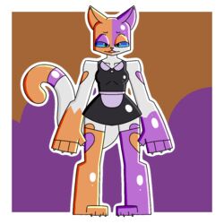  1:1 anthro asymmetrical_coloring blue_sclera calico_cat cally_(theenyface) cel_shading clothing digital_drawing_(artwork) digital_media_(artwork) domestic_cat felid feline felis female fur heart_symbol legwear looking_at_viewer maid_uniform mammal mottled orange_body orange_fur piebald purple_body purple_fur shaded solo tail theenyface thick_tail thigh_highs uniform white_body 