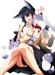  animal animal_ear_fluff animal_ears black_hair black_skirt braid breasts closed_eyes female hat heart highres hololive large_breasts long_hair miofa_(ookami_mio) multicolored_hair official_alternate_costume ookami_mio ookami_mio_(street) open_mouth panties red_hair simple_background skirt solo streaked_hair tail tail_around_own_leg tatsuya_(guild_plus) underwear virtual_youtuber white_background white_panties wolf_ears wolf_girl wolf_tail 