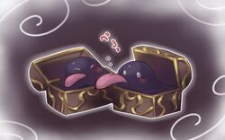  commentary_request creature full_body licking licking_another&#039;s_cheek licking_another&#039;s_face mimic mimic_(ragnarok_online) mimic_chest no_humans ragnarok_online rouko605 tongue tongue_out treasure_chest 