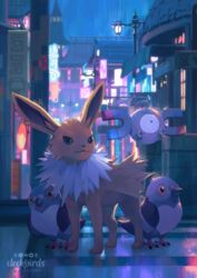  animal_focus artist_name backlighting bird city city_lights cityscape clockbirds closed_mouth commentary constricted_pupils crosswalk dark dusk english_commentary evening floating fluffy full_body green_eyes highres jolteon lamppost looking_ahead looking_at_viewer looking_up magnemite making-of_available multicolored_eyes neon_lights neon_sign no_humans no_mouth no_sclera open_mouth outdoors photoshop_(medium) pidove pigeon poke_ball pokemon pokemon_(creature) purple_eyes rain reflective_floor reflective_surface rooftop sign sky smile speedpaint standing sticker water_drop window yellow_eyes 