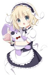  :o absurdres animal_ears apron black_hairband black_skirt blonde_hair blunt_bangs blush center_frills collared_shirt fake_animal_ears female fleur_de_lapin_uniform frilled_apron frilled_hairband frilled_shirt frills gochuumon_wa_usagi_desu_ka? green_eyes hairband highres hugging_doll hugging_object kirima_syaro lolita_hairband looking_at_viewer maid miniskirt neck_ribbon open_mouth pantyhose puffy_short_sleeves puffy_sleeves rabbit-hinata rabbit_ears ribbon shirt short_hair short_sleeves skirt solo stuffed_animal stuffed_rabbit stuffed_toy suspenders underbust uniform waist_apron waitress wavy_hair white_apron white_pantyhose white_shirt wild_geese wrist_cuffs 