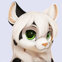  1:1 2015 anthro calico_cat digital_media_(artwork) domestic_cat felid feline felis female fur green_eyes hair icon jamesfoxbr long_hair looking_at_viewer mammal mottled piebald selene_blackcat shaded simple_background smile solo white_background young 