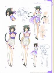  :d animal_ears black_hair breasts brown_eyes bun_cover butt_crack cat_ears cat_tail cleavage concept_art double_bun elbow_gloves female gloves hair_bun highres leg_ribbon long_legs medium_breasts multiple_views open_mouth paw_pose ribbon shaomei_rin shining_(series) shining_hearts short_hair single_elbow_glove single_glove single_thighhigh smile tail thigh_ribbon thighhighs tony_taka underwear variations white_gloves white_legwear 