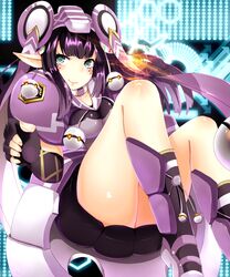  bad_id bad_pixiv_id facepaint female fingerless_gloves gloves grey_eyes hat long_hair narushima_kanna phantasy_star phantasy_star_online_2 pointy_ears purple_hair rupika_(pso2) smile solo wiola_magica 