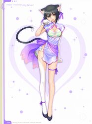  :d animal_ears ankle_ribbon arched_back asymmetrical_legwear black_footwear black_hair bow bow_panties breasts bun_cover cat_ears cat_girl cat_tail character_name china_dress chinese_clothes cleavage cleavage_cutout clenched_hand clothing_cutout concept_art double_bun dress elbow_gloves female framed_breasts full_body gloves hair_bun hand_up heart heart_background high_collar highres leg_ribbon long_legs looking_at_viewer medium_breasts open_mouth page_number panties paw_pose purple_dress purple_ribbon purple_sash ribbon sash scan shaomei_rin shining_(series) shining_hearts short_hair short_sleeves side-tie_panties single_elbow_glove single_glove single_thighhigh skinny slim_legs smile solo sparkle tail tail_raised thigh_ribbon thighhighs tony_taka underwear uneven_legwear white_background white_bow white_gloves white_legwear white_panties wrist_extended yellow_eyes 