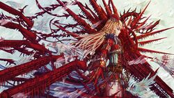  animal armor bird blonde_hair edenfox gun original red_eyes vampire weapon 