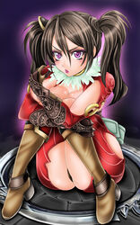  1041_(toshikazu) black_hair black_panties female looking_at_viewer mole panties pantyshot pantyshot_(sitting) purple_eyes sitting solo soul_calibur soulcalibur_iv tira tira_(soulcalibur) twintails underwear 