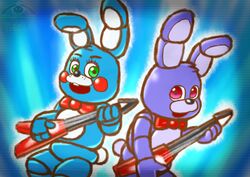  7nulls adventure_bonnie_(fnaf) adventure_toy_bonnie_(fnaf) animatronic anthro bow_(feature) bow_tie duo five_nights_at_freddy&#039;s five_nights_at_freddy&#039;s_world lagomorph leporid machine mammal rabbit robot scottgames simple_background 