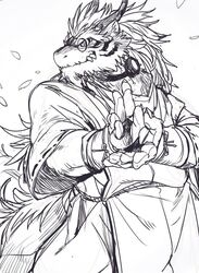  anthro asian_mythology beard claws clothing dragon east_asian_mythology eastern_dragon eyewear facial_hair glasses kemono kmd023 male mature_anthro mature_male mythological_creature mythological_scalie mythology scalie shiki_taigen solo utau 