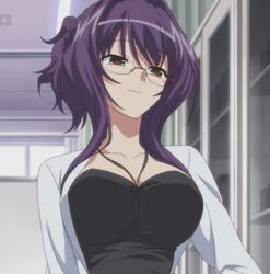  11eyes akamine_saiko breasts doctor female glasses purple_hair screencap stitched 