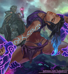  2girls 2k_games abs amara_(borderlands) arched_back armpits arms_up ass back bare_arms bare_shoulders bikini black_hair borderlands borderlands_3 bound breasts captured choker cleavage clenched_hands closed_mouth clothed clothes collarbone dark-skinned_female dark_skin defeated earrings fantasy female head_back held_up imminent_rape jewelry judash137 large_breasts long_hair looking_at_viewer looking_back magic midriff multiple_girls necklace patreon ponytail purple_eyes restrain restrained sideboob siren_(borderlands) suspension swimsuit tattoo telekinesis text thighs toned topless tyreen_calypso url very_long_hair watermark 