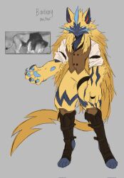  2023 4_toes 5_fingers anthro biped black_body black_claws black_feet black_fur black_ring black_thighband blonde_hair blue_eyes blue_hair blue_paw blue_whiskers boots bottomless bottomless_anthro bottomless_female brown_clothing brown_legwear brown_thigh_boots brown_thigh_highs brown_topwear brown_vest button_(fastener) character_name claws clothed clothing colored digital_drawing_(artwork) digital_media_(artwork) english_description fangs featureless_crotch feet felid feline female finger_claws fingers footwear fur generation_7_pokemon grey_background hair heelless_legwear hi_res legendary_pokemon legwear lightning_bolt long_hair mammal maydaydraws messy_hair multicolored_body multicolored_fur multicolored_hair neck_tuft neutral_expression nintendo pokemon pokemon_(species) pronouns red_inner_ear red_nose rolled_up_sleeves shoes simple_background solo spiky_hair standing teeth thigh_boots thigh_highs toeless_legwear toes topwear tuft two_tone_body two_tone_fur two_tone_hair vest whiskers white_dress_shirt yellow_body yellow_ears yellow_fur zeraora 