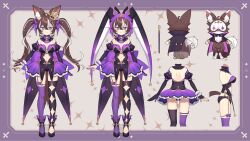  +_+ ahoge animal_ear_fluff animal_ears asymmetrical_gloves asymmetrical_legwear bell black_thighhighs boots bow breasts bridal_gauntlets brooch brown_hair cleavage clothing_cutout crown detached_sleeves double-parted_bangs dress fox_ears fox_girl fox_tail frilled_dress frills full_body gloves hairbow hat head_tilt heart heart_brooch high_heels highres indie_virtual_youtuber jester_cap jewelry large_breasts long_hair looking_at_viewer mismatched_gloves mismatched_legwear mole mole_on_breast multicolored_hair nana_ann navel navel_cutout oerba_yun_fang open_mouth purple_bow purple_bridal_gauntlets purple_dress purple_eyes purple_footwear purple_nails purple_thighhighs reference_sheet rima_evenstar rima_evenstar_(rima_2.0) sidelocks skin_fang streaked_hair tail thighhighs twintails two-tone_hair virtual_youtuber white_hair 