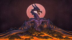  claws doom_dragon dragon european_mythology feral hi_res intimidation lava male mighty_max moon mythological_creature mythological_scalie mythology night scales scalie scary softailfox solo tail teeth western_dragon wings wyrm_(dragon) wyvern 