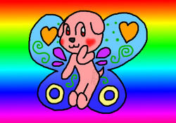  ambiguous_gender anthro canid canine canis challenge digital_drawing_(artwork) digital_media_(artwork) domestic_dog eyes fairy floppypony fur hi_res lgbt_pride lgbt_pride_month mammal pink_body pink_fur pride_colors rainbow rainbow_flag rainbow_pride_flag rainbow_symbol smile solo 