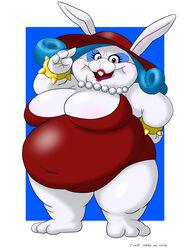  anthro belly big_belly broodal clothing eyeshadow female hat headgear headwear jewelry lagomorph leporid lipstick madame_broode makeup mammal mario_bros necklace neko_no_hito nintendo one-piece_swimsuit overweight overweight_anthro overweight_female rabbit solo super_mario_odyssey swimwear 