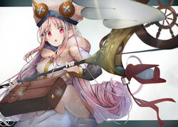  ameshiki bag fate/grand_order fate_(series) female habetrot_(fate) hat hood long_hair pink_eyes pink_hair pointy_ears satchel solo spinning_wheel spool staff 