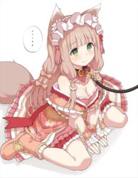  animal_collar animal_ear_fluff animal_ears belt_collar blunt_bangs breasts cleavage closed_mouth collar female floral_print fox_ears fox_girl fox_tail frilled_hairband frills full_body green_eyes hair_tubes hairband highres leash light_brown_hair lolita_fashion long_hair maho_(princess_connect!) princess_connect! sidelocks sitting tail tassel tatsuhiko very_long_hair wa_lolita wariza 