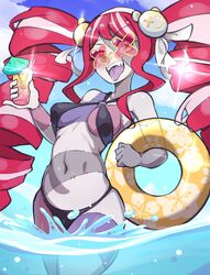  alternate_breast_size beach bebatch bikini black_bikini breasts colored_tongue diamond-shaped_pupils diamond_(shape) drill_hair drink fangs female highres holding holding_drink holding_swim_ring hololive hololive_indonesia innertube kureiji_ollie kureiji_ollie_(mafia_princess) lens_flare long_hair looking_at_viewer medium_breasts multicolored_hair navel open_mouth patchwork_skin purple_tongue red-tinted_eyewear red_hair solo stitched_arm stitched_face stitched_torso stitches sunglasses swim_ring swimsuit symbol-shaped_pupils teeth tinted_eyewear tongue tongue_out twin_drills udin_(kureiji_ollie) upper_teeth_only very_long_hair virtual_youtuber wading water white_hair x-shaped_pupils zombie 