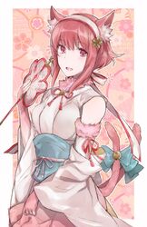  aiueo1234853 animal_ears bad_id bad_twitter_id bell blue_bow bow cat_ears cat_tail commentary elbow_gloves fake_animal_ears fake_tail female fire_emblem fire_emblem_fates fire_emblem_heroes fur_trim gloves hairband halloween halloween_costume japanese_clothes multiple_tails nekomata parted_lips pink_eyes pink_hair sakura_(fire_emblem) sakura_(halloween)_(fire_emblem) short_hair sleeveless solo tail tail_bell tail_ornament 