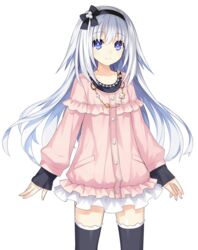  arusu_maria black_ribbon black_thighhighs blue_eyes date_a_live date_a_live:_arusu_install female frilled_skirt frills hair_ribbon long_hair looking_at_viewer official_art ribbon skirt smile solo thighhighs transparent_background tsunako white_hair white_skirt 