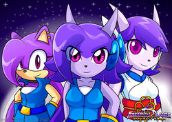  2017 alternate_form alternate_species anthro aquatic_dragon arung98 breasts clothed clothing dragon ear_piercing eulipotyphlan female freedom_planet galaxytrail group hair hedgehog hi_res horn hybrid long_hair mammal marine mythological_creature mythological_scalie mythology piercing purple_hair sash_lilac scalie square_crossover 