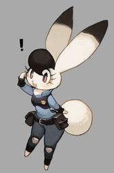  ! bokko_(wonder_three) commentary_request cosplay eyelashes female full_body furry furry_female grey_background judy_hopps judy_hopps_(cosplay) police police_uniform policewoman rabbit_girl rikose salute simple_background solo trait_connection uniform wonder_three zootopia 