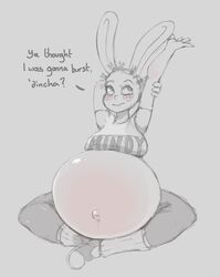  2017 anthro belly big_belly bottomwear clothed clothing female freckles lagomorph leporid long_ears mammal mindy_(susfishous) navel outie_navel pants pregnant rabbit susfishous text 