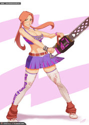  bad_hentai-foundry_id bad_id belt blood blood_splatter breasts chainsaw cheerleader choker cleavage cosplay crop_top female freckles full_body green_eyes grin highres jewelry juliet_starling juliet_starling_(cosplay) large_breasts leg_warmers lips lollipop_chainsaw long_hair low_twintails midriff orange_hair original pendant photoshop_(medium) silly_girl sinner!_(sillygirl) skirt smile solo thighhighs twintails wristband zettai_ryouiki 