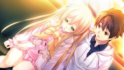  black_hair blonde_hair game_cg green_eyes innocent_bullet long_hair nachi_youji oosaki_shinya red_eyes short_hair skirt yasouji_ai 