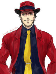  1boy bad_id bad_pixiv_id black_hair facial_hair hat jojo_no_kimyou_na_bouken male_focus miyabi_(run) moustache necktie phantom_blood solo will_anthonio_zeppeli yellow_eyes 