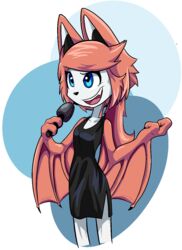  2017 alpha_channel anthro bat bat_wings black_nose blue_eyes breasts clothed clothing dress electronics eyewear female freedom_planet fur galaxytrail hair hi_res jamoart mammal maria_notte megabat membrane_(anatomy) membranous_wings microphone pink_body pink_fur pink_hair simple_background solo transparent_background white_body white_fur wings 