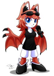  2017 alpha_channel anthro arung98 bat bat_wings biped black_nose blue_eyes bottomwear breasts clothed clothing dress eyewear fangs female footwear freedom_planet fur galaxytrail hair hi_res looking_at_viewer mammal maria_notte megabat membrane_(anatomy) membranous_wings red_body red_fur red_hair shoes shorts simple_background solo sunglasses teeth transparent_background white_body white_fur wings 