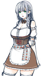  :o apron bow breasts brown_bow brown_dress cleavage detached_collar detached_sleeves dirndl dress female flower german_clothes green_eyes grey_hair hair_behind_ear hair_flower hair_ornament hololive jewelry large_breasts long_hair official_alternate_costume official_alternate_hair_length official_alternate_hairstyle open_mouth ring sazare_(sazare_az) shirogane_noel shirogane_noel_(dirndl) short_sleeves thighhighs underbust virtual_youtuber wedding_ring white_flower zettai_ryouiki 